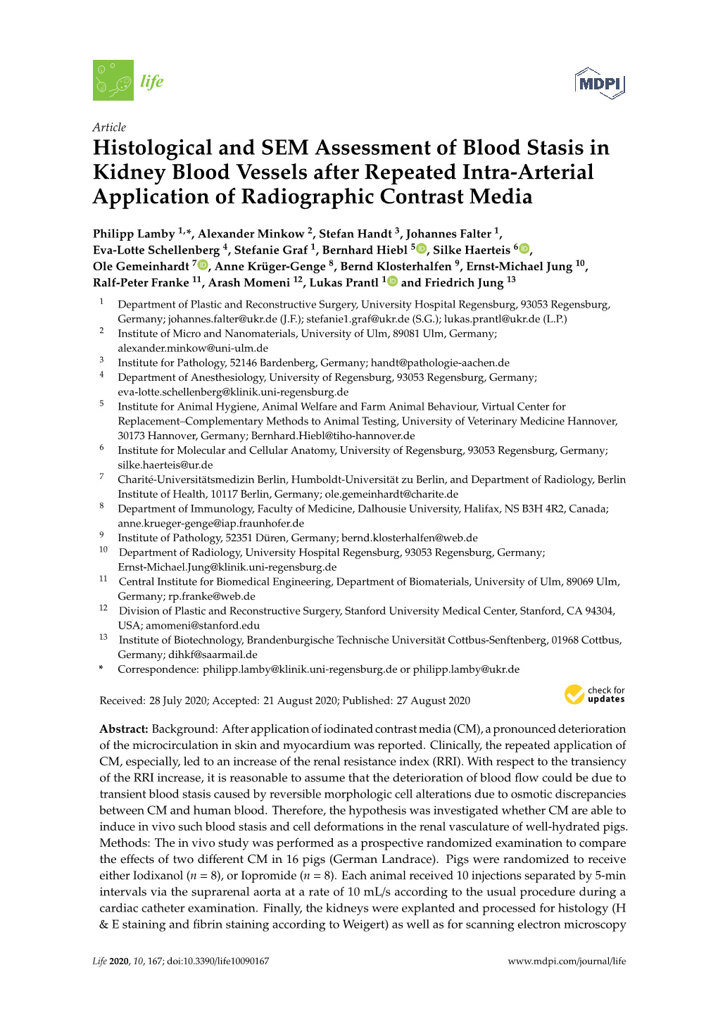 Histological and SEM Assessment of Blood Stasis in Kidney Blood Vessels After Repeated Intra-Arterial Application of Radiographic Contrast Media