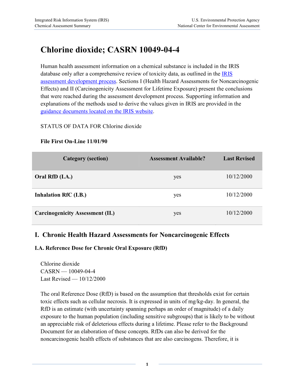 Chlorine Dioxide; CASRN 10049-04-4