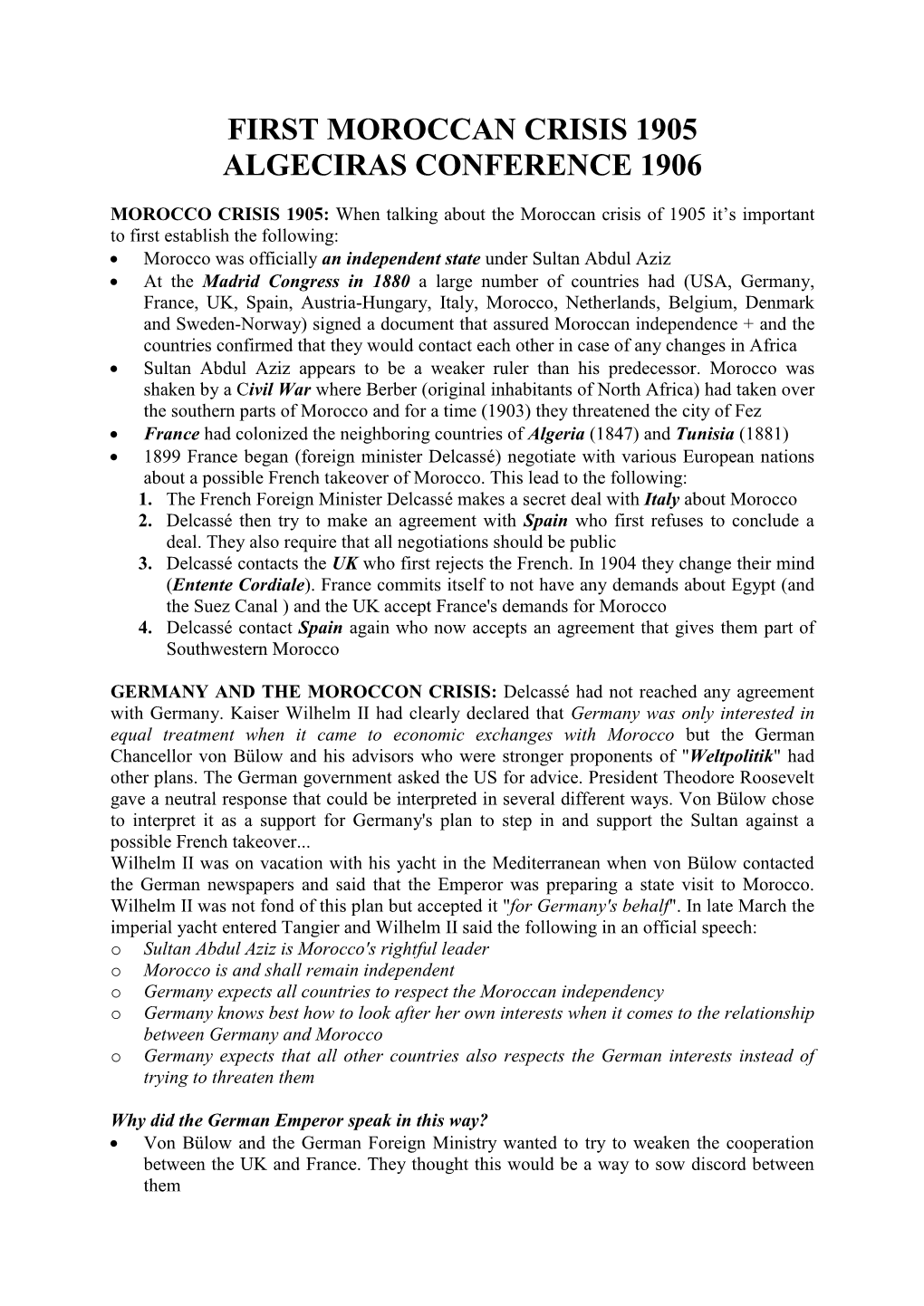 First Moroccan Crisis 1905 Algeciras Conference 1906