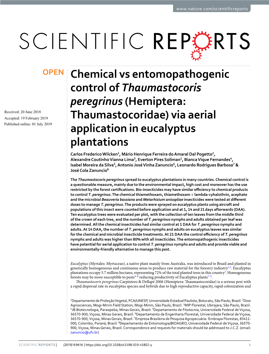 Chemical Vs Entomopathogenic Control of Thaumastocoris Peregrinus (Hemiptera: Thaumastocoridae)