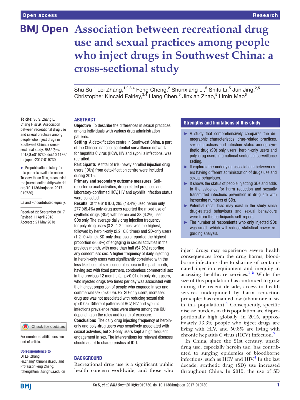 Association Between Recreational Drug Use and Sexual Practices Among People Who Inject Drugs in Southwest China: a Cross-Sectional Study