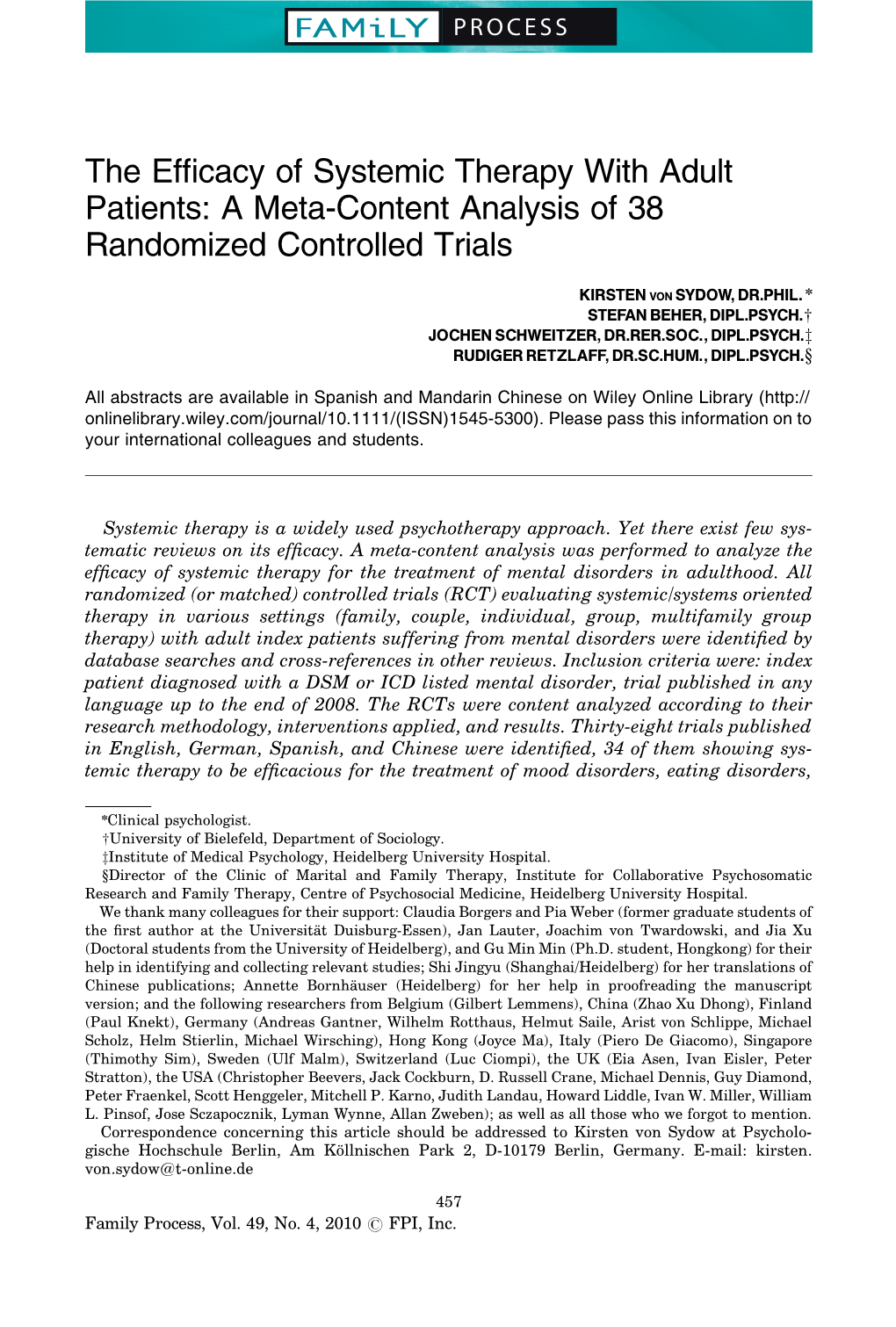 The Efficacy of Systemic Therapy with Adult Patients