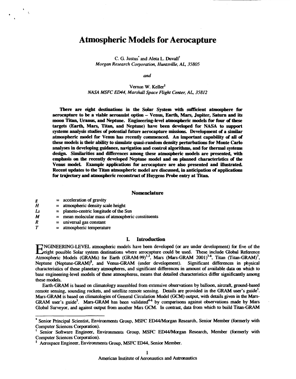 Atmospheric Models for Aerocapture