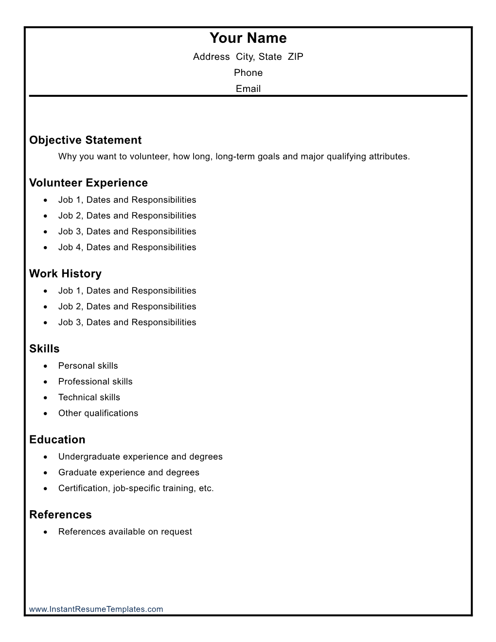 Instant Resume Templates: Volunteer Resume