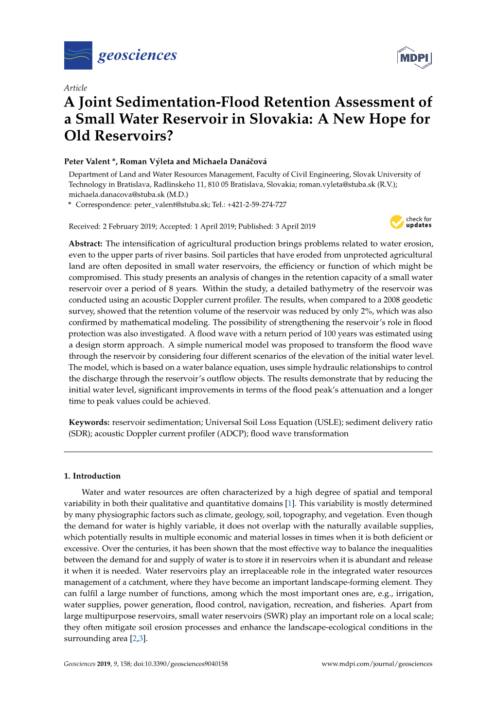A Joint Sedimentation-Flood Retention Assessment of a Small Water Reservoir in Slovakia: a New Hope for Old Reservoirs?