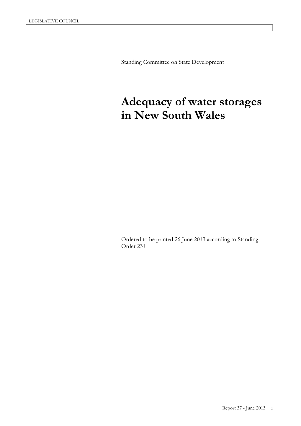 Adequacy of Water Storages in New South Wales