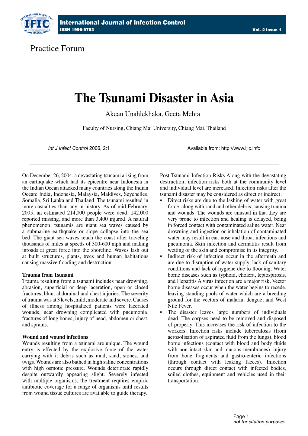 The Tsunami Disaster in Asia Akeau Unahlekhaka, Geeta Mehta