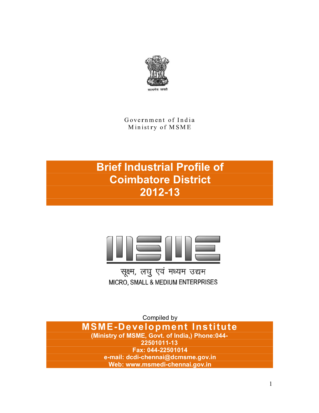 Brief Industrial Profile of Coimbatore District 2012-13