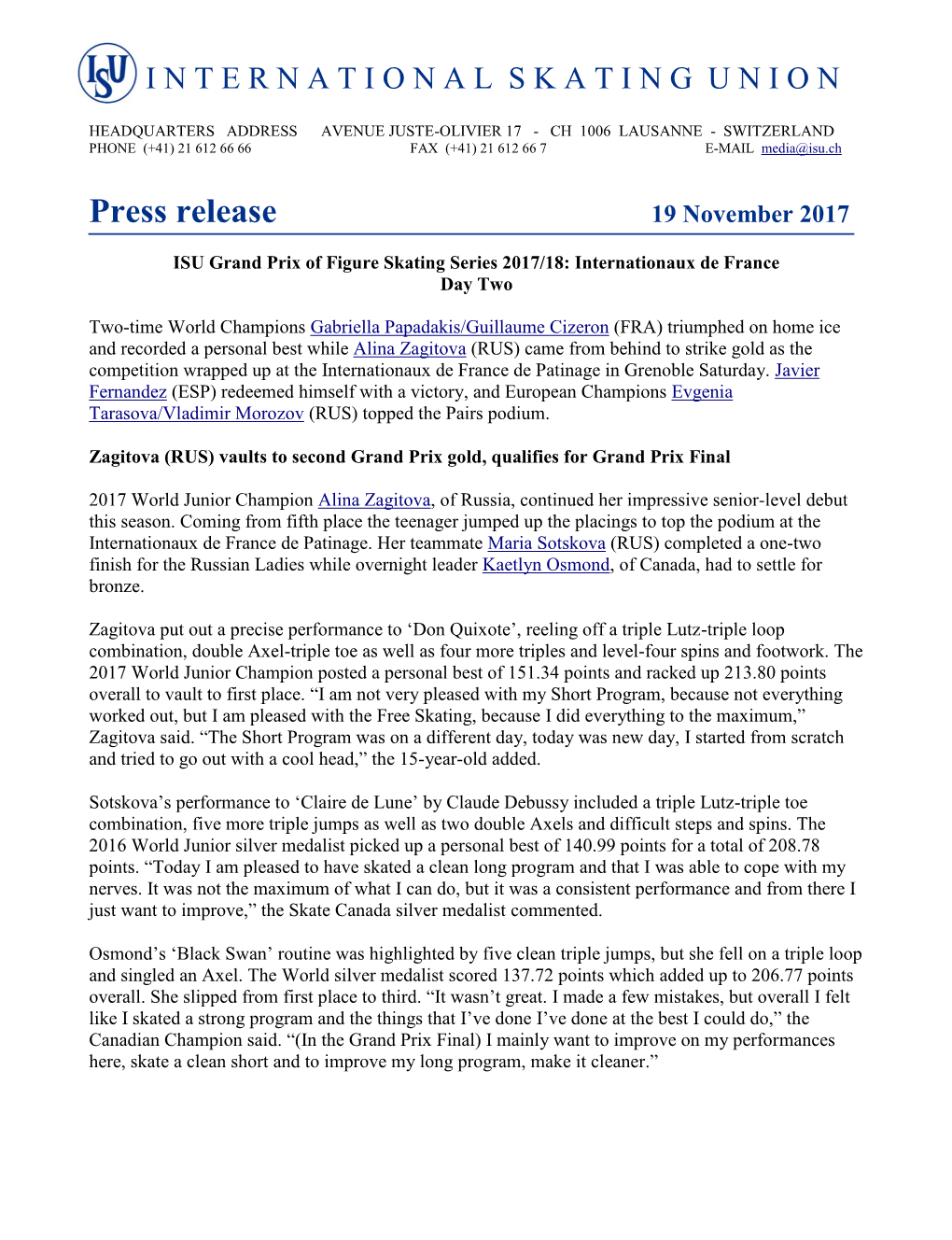 Press Release 19 November 2017