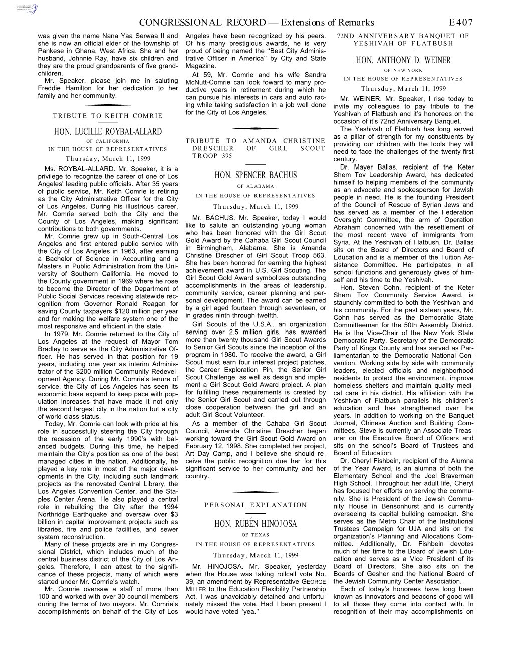 CONGRESSIONAL RECORD— Extensions of Remarks E407 HON