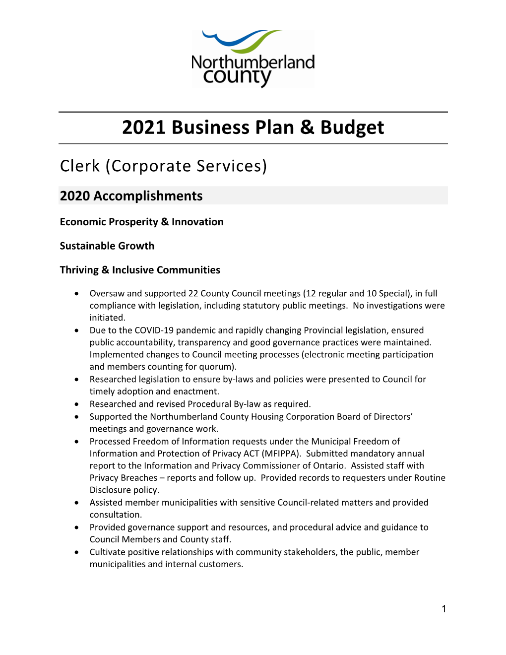 Clerk (Corporate Services) 2020 Accomplishments