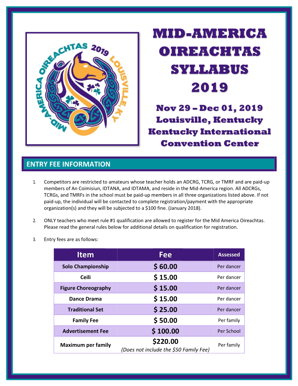 Mid-America Oireachtas Syllabus 2019