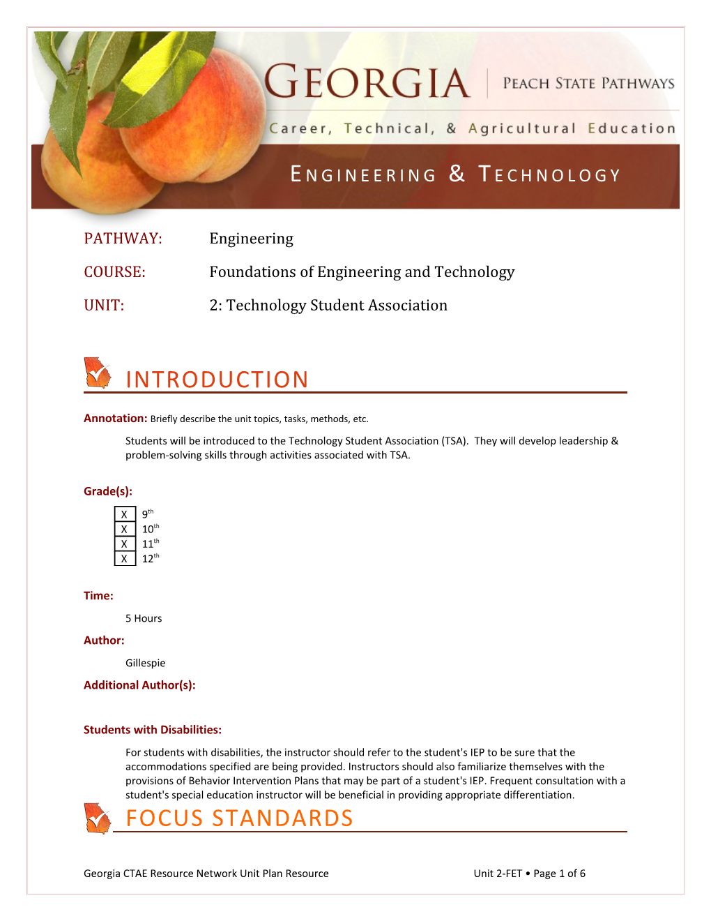 COURSE: Foundations of Engineering and Technology