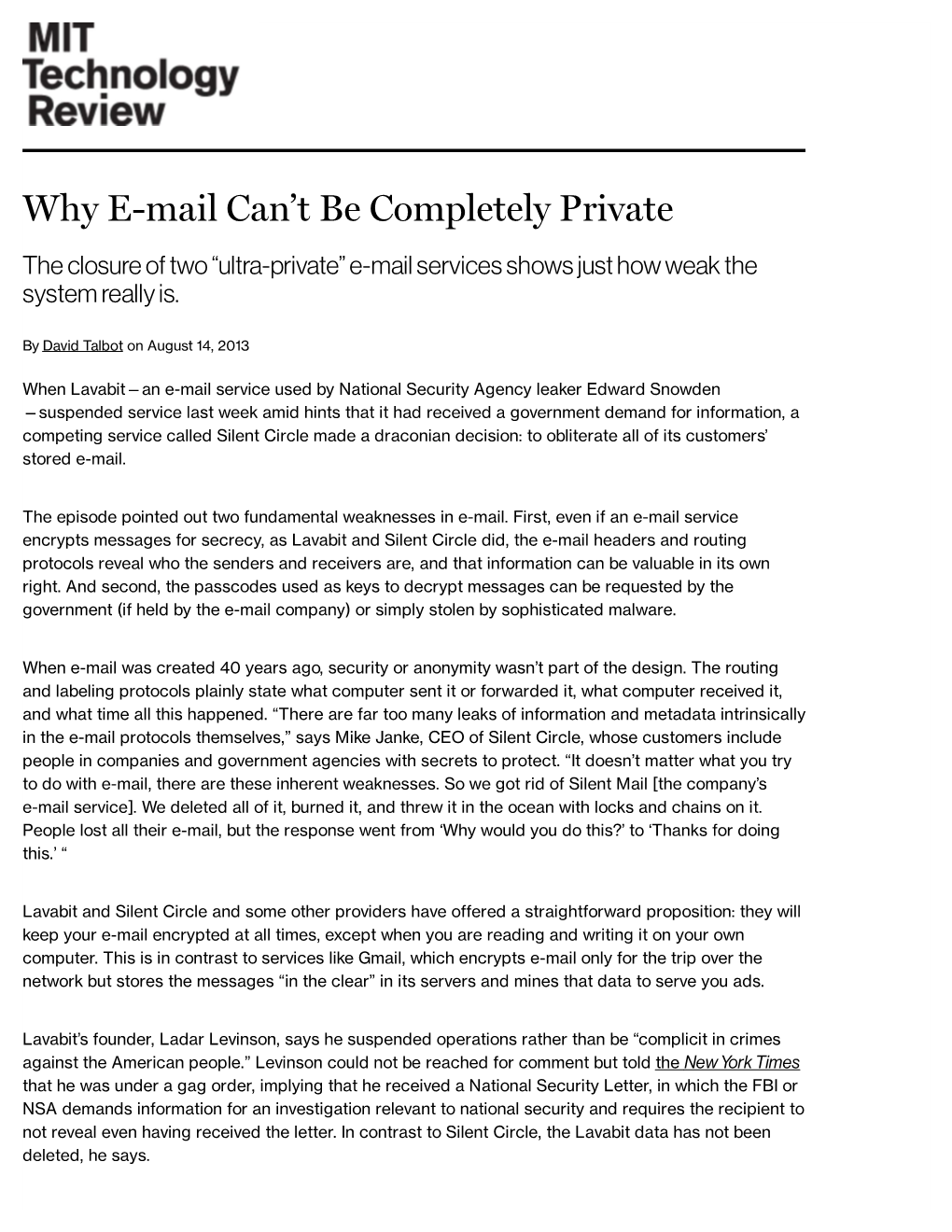 If You Want Secure E-Mail, Don't Write It Or Send It | MIT Technology Review