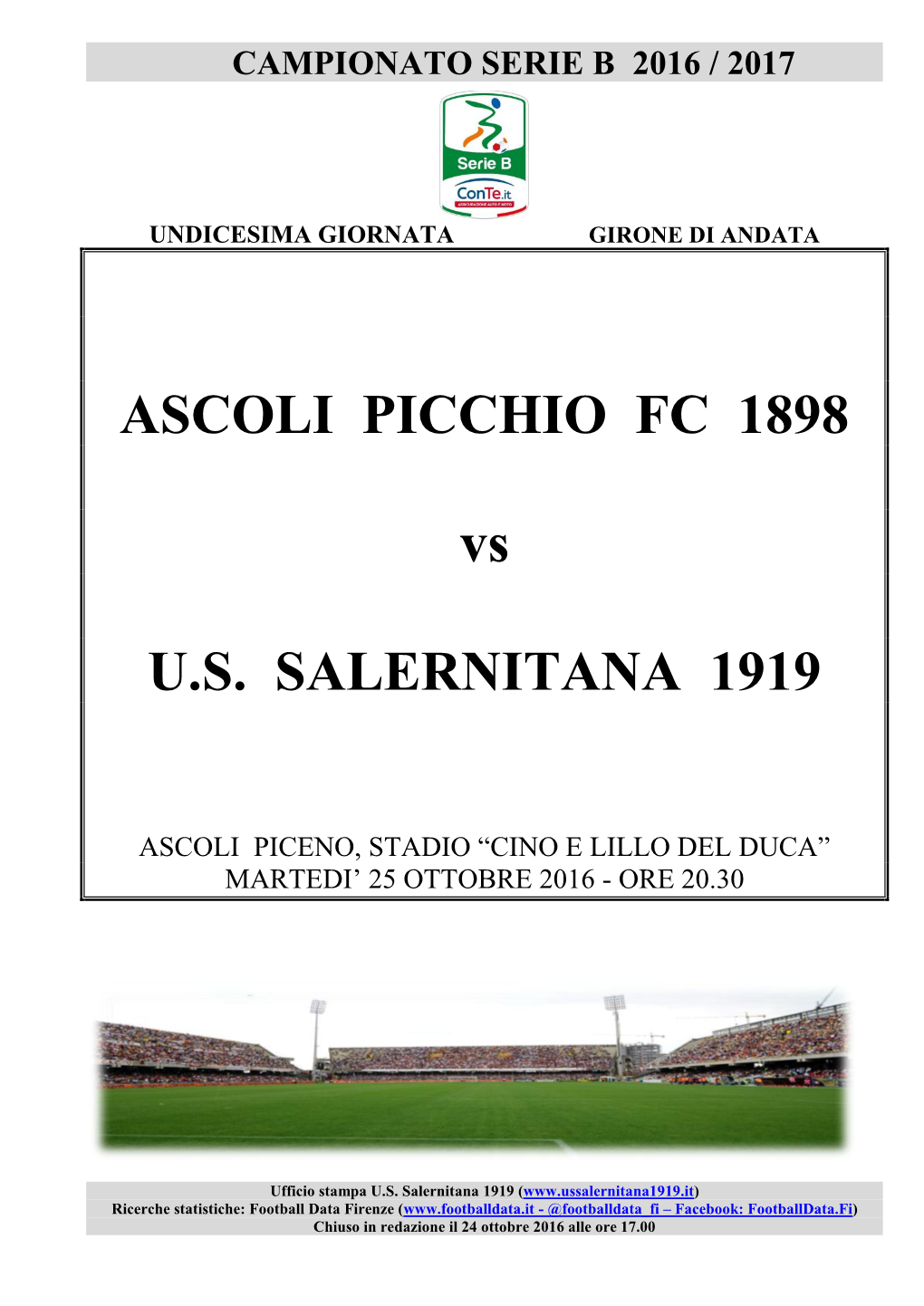 ASCOLI PICCHIO FC 1898 Vs U.S. SALERNITANA 1919