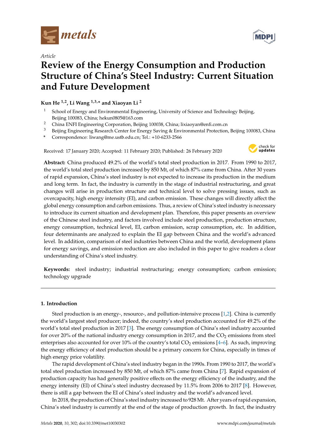 Review of the Energy Consumption and Production Structure of China's