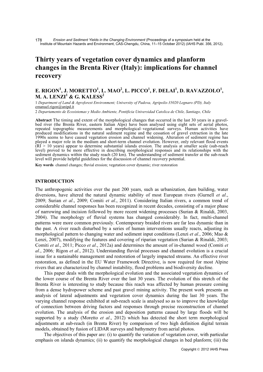 Thirty Years of Vegetation Cover Dynamics and Planform Changes in the Brenta River (Italy): Implications for Channel Recovery