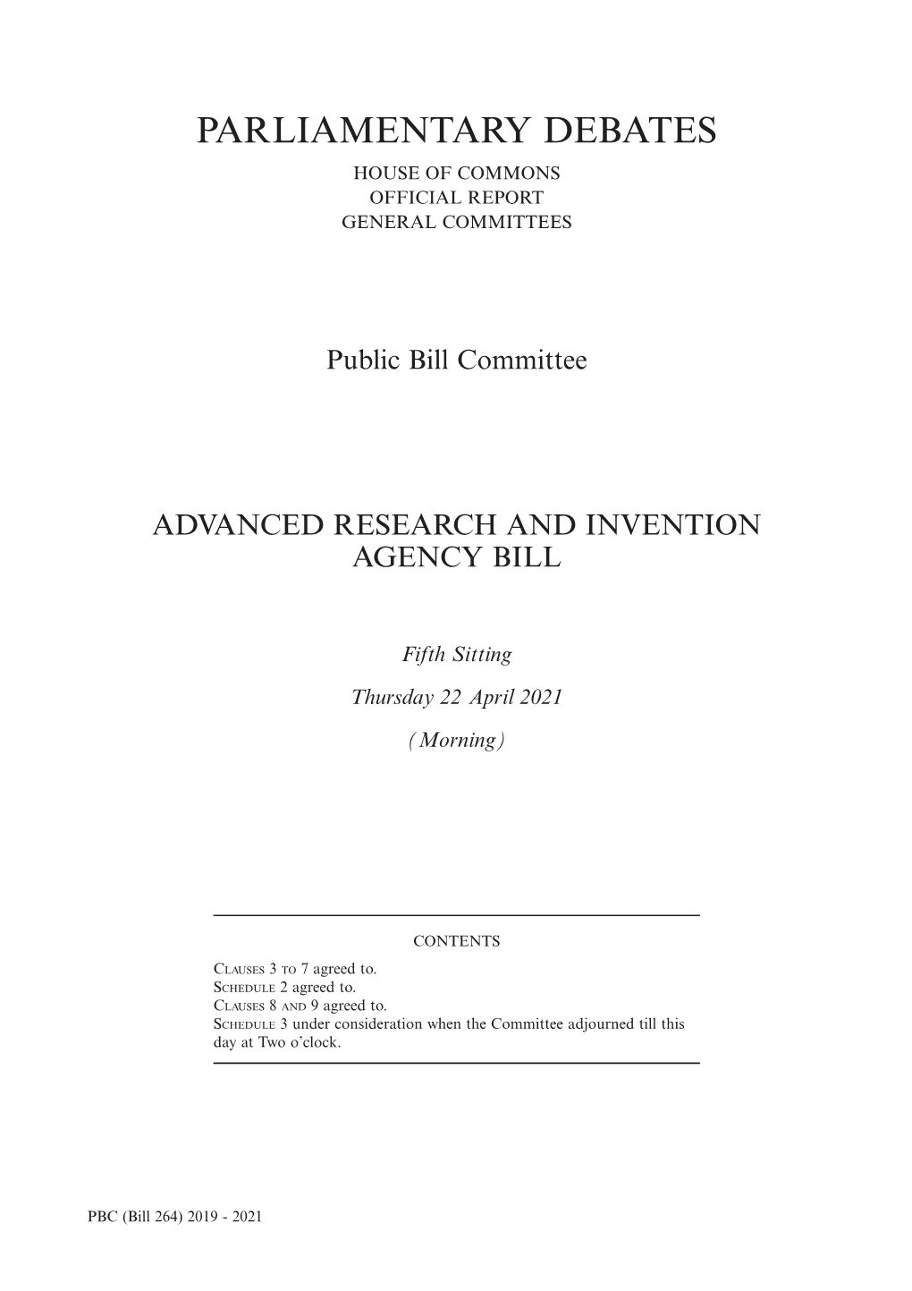 Advanced Research and Invention Agency Bill