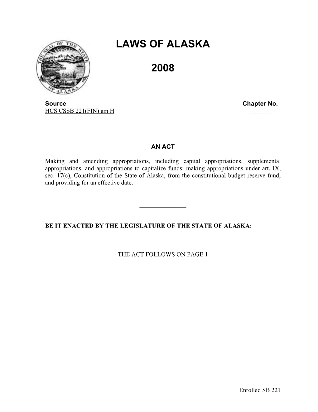 Laws of Alaska 2008