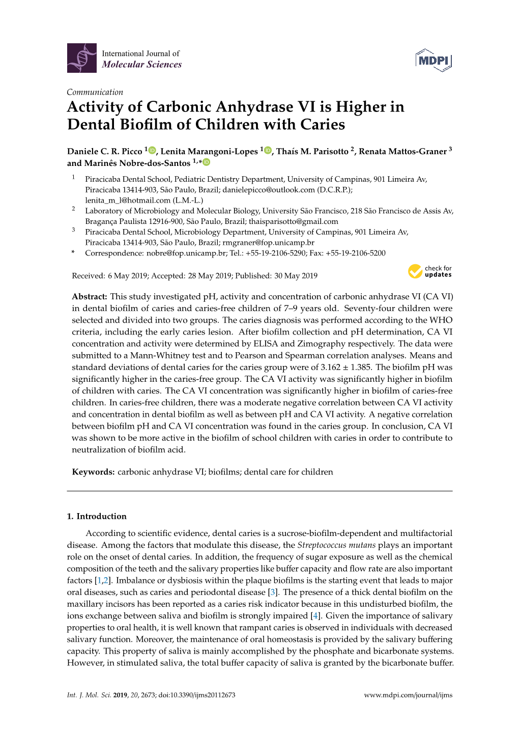 Activity of Carbonic Anhydrase VI Is Higher in Dental Biofilm of Children