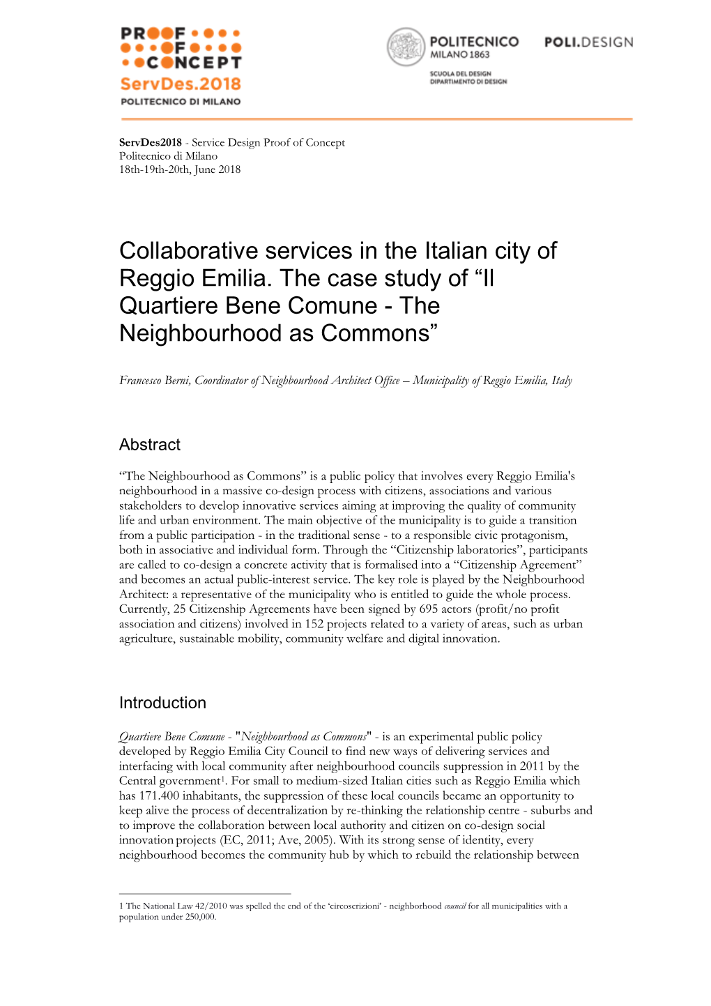 Collaborative Services in the Italian City of Reggio Emilia