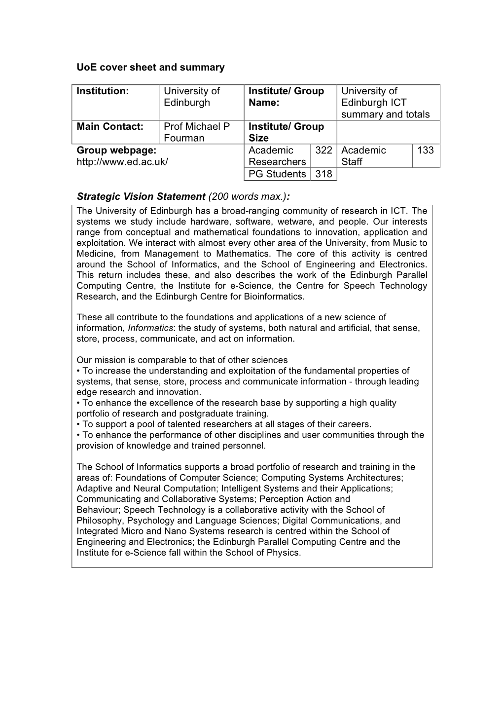 University of Edinburgh ICT Summary