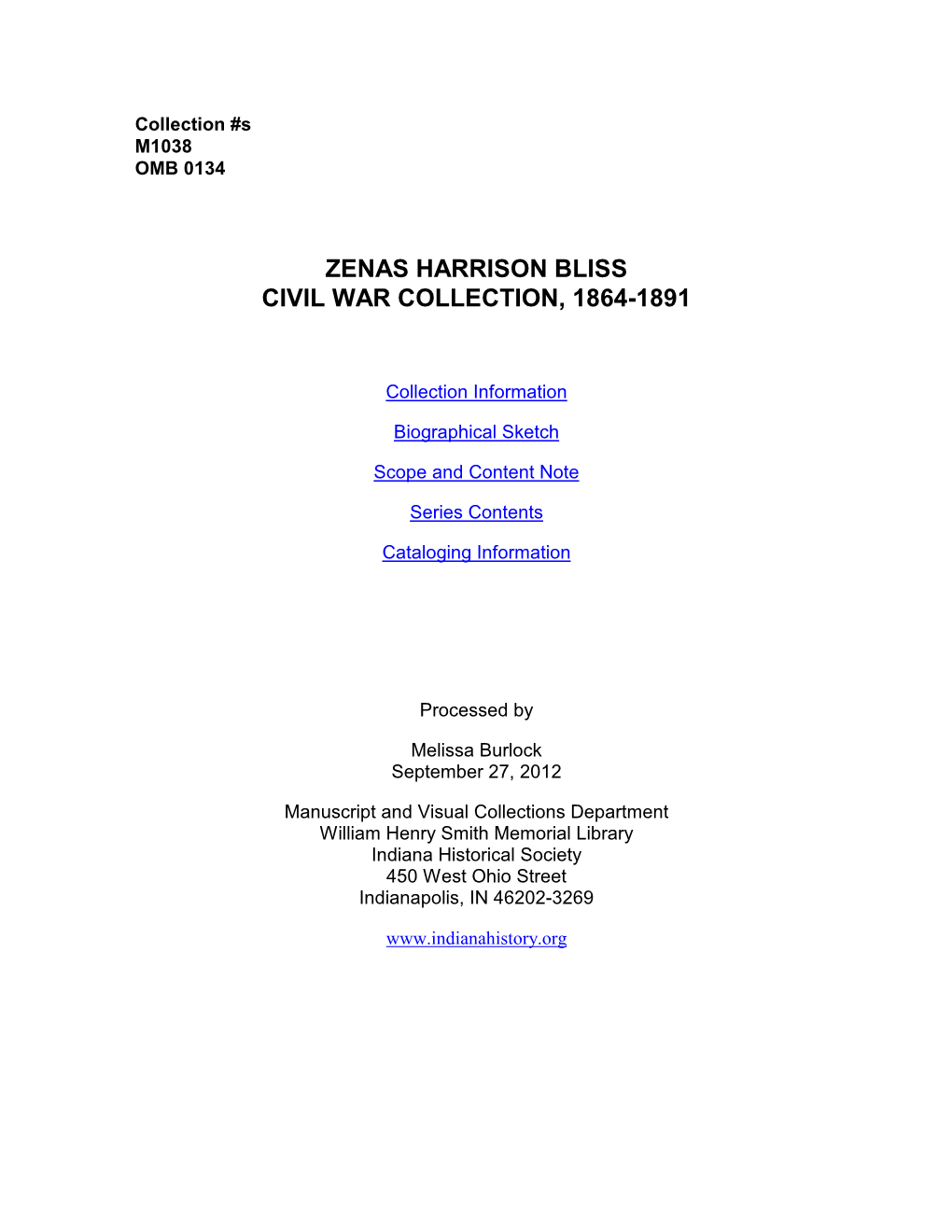 Zenas H. Bliss Civil War Collection