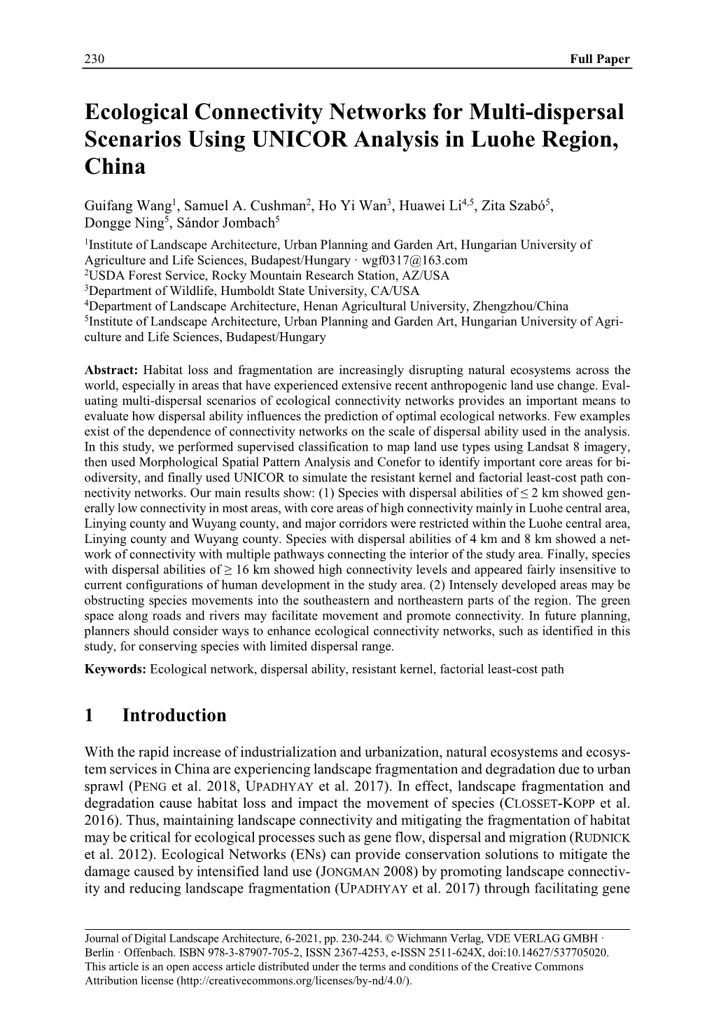 Ecological Connectivity Networks for Multi-Dispersal Scenarios Using UNICOR Analysis in Luohe Region, China