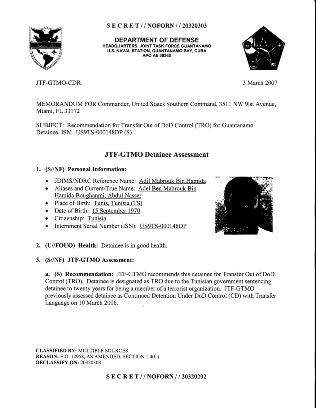 JTF- GTMO Detainee Assessment JDIMS Referencename