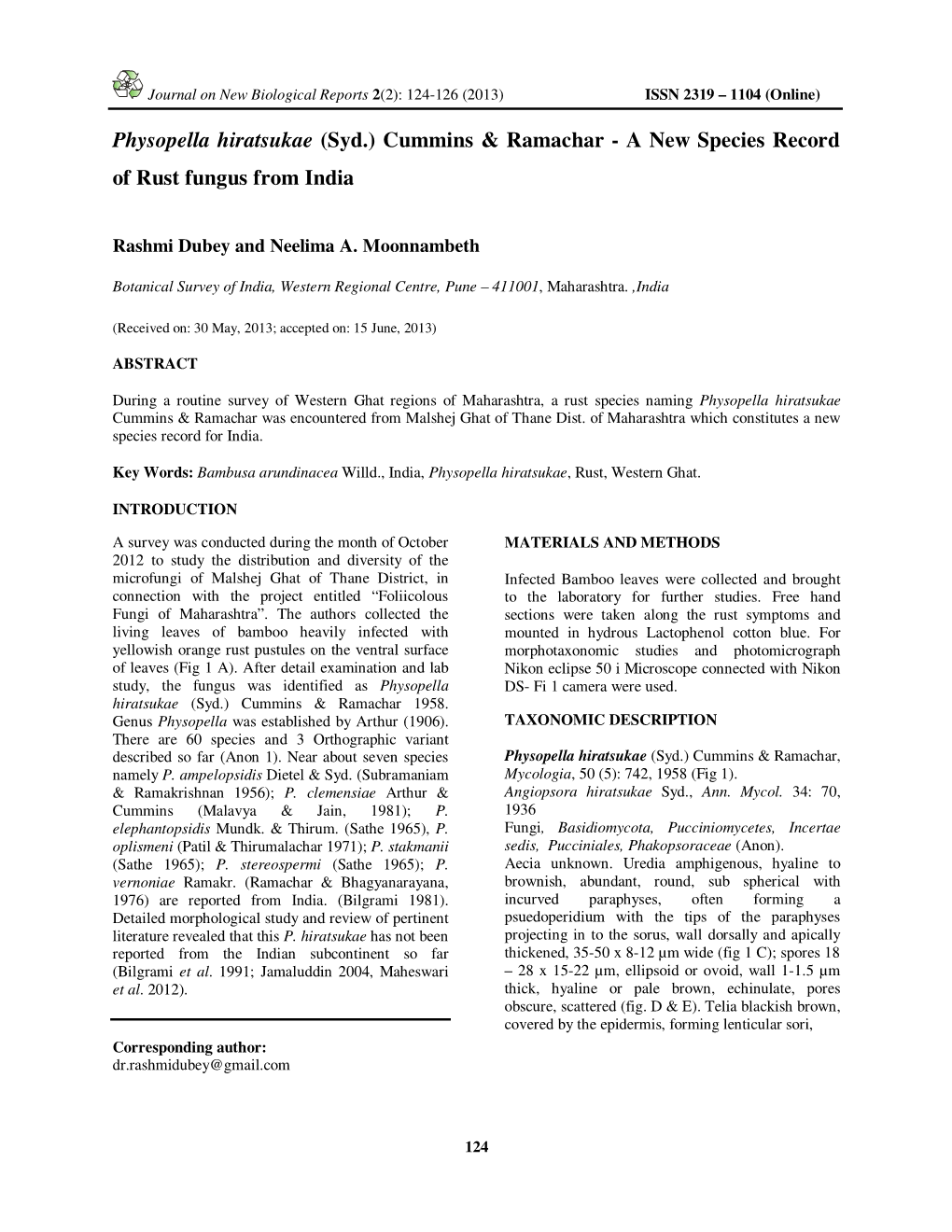 Physopella Hiratsukae (Syd.) Cummins & Ramachar