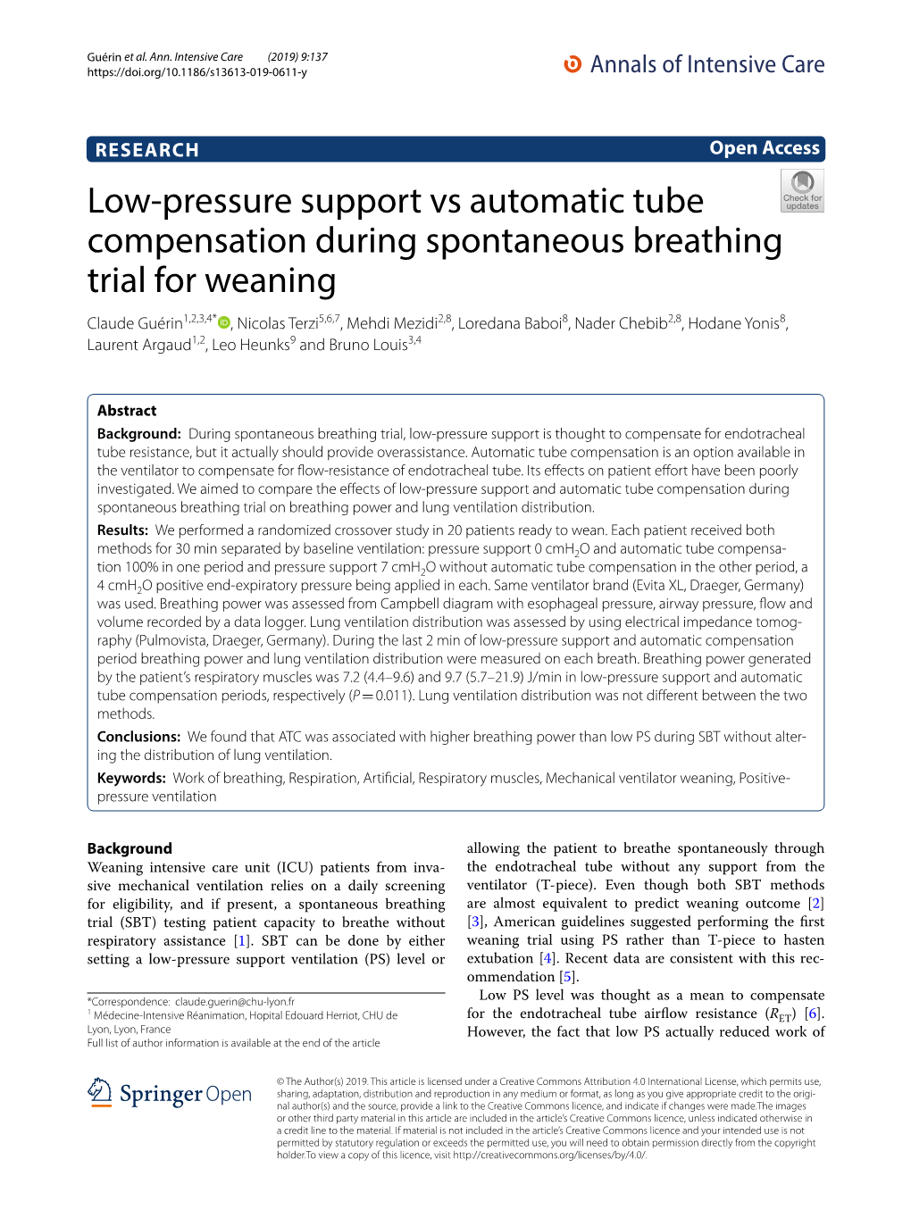 Low-Pressure Support Vs Automatic Tube Compensation During