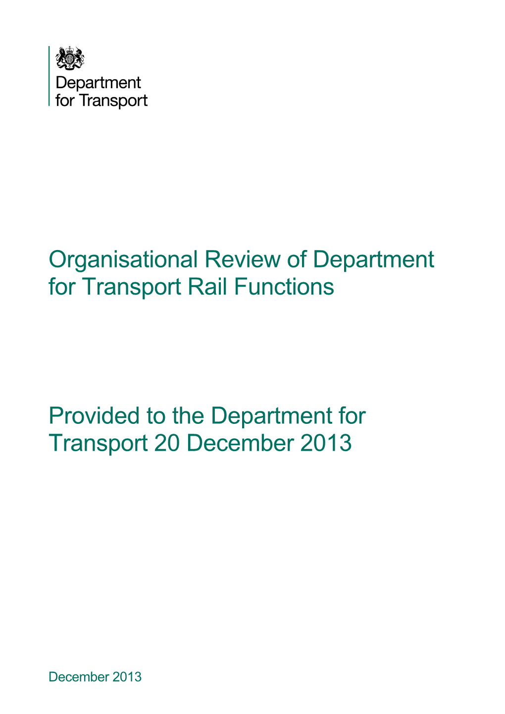Organisational Review of Department for Transport Rail Functions