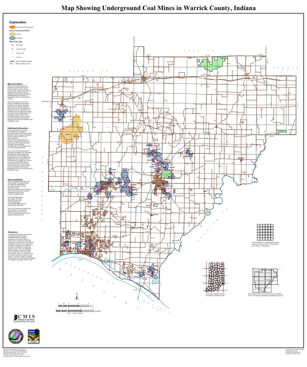 Map Showing Underground Coal Mines in Warrick County, Indiana