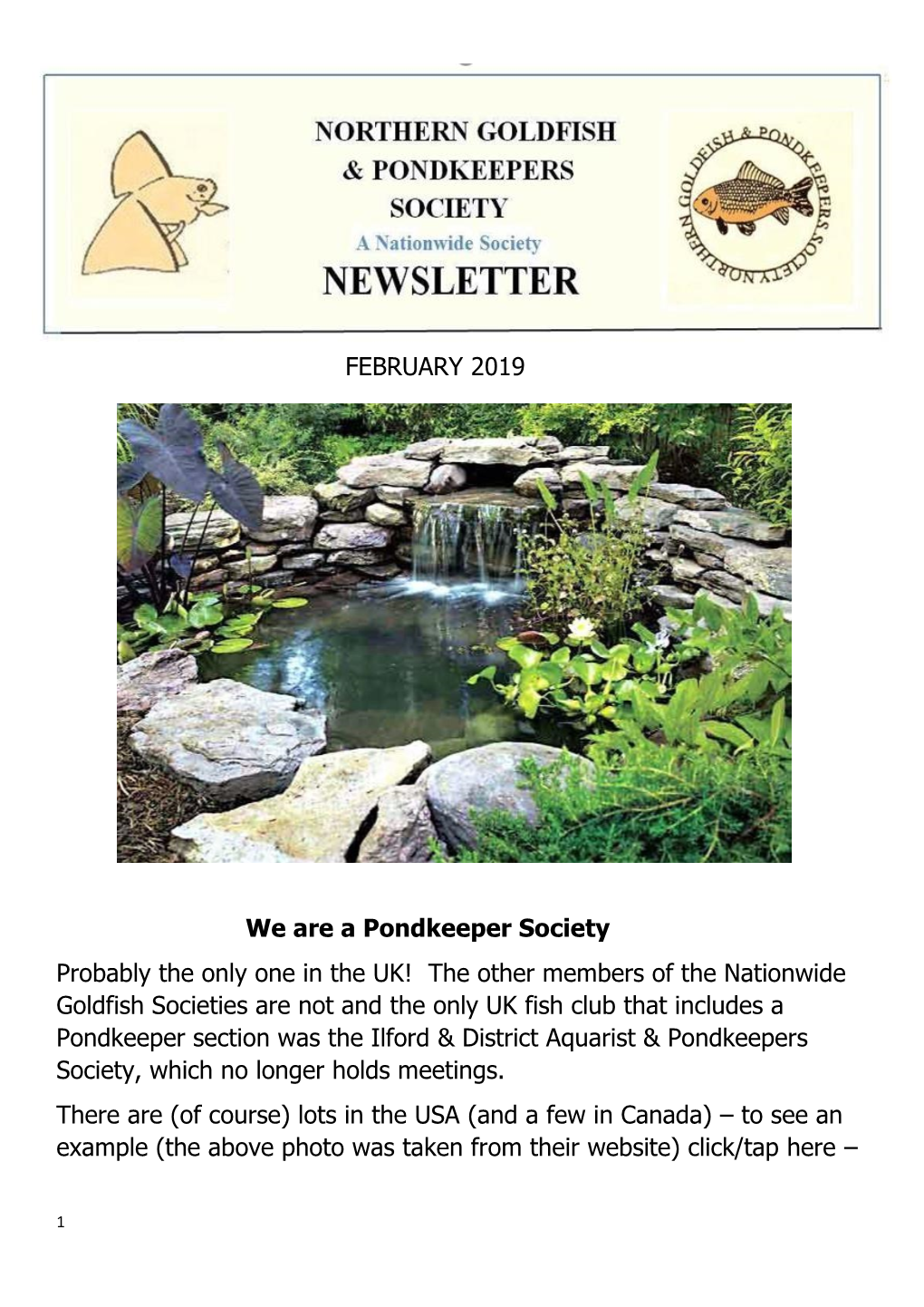 FEBRUARY 2019 We Are a Pondkeeper Society Probably The