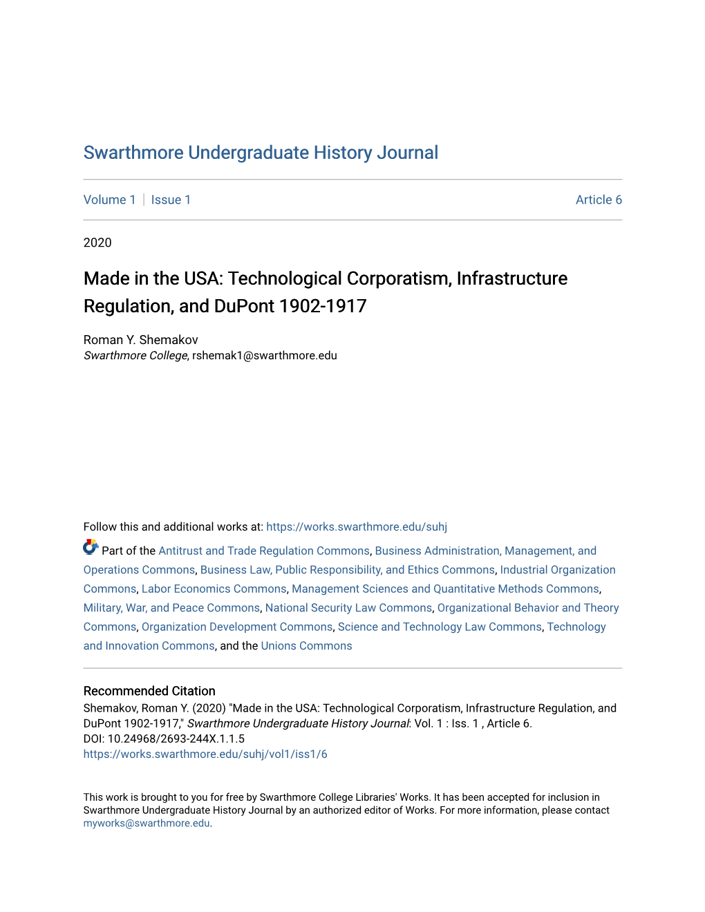 Technological Corporatism, Infrastructure Regulation, and Dupont 1902-1917