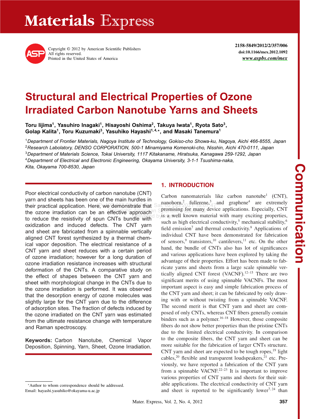 Structural and Electrical Properties of Ozone Irradiated Carbon Nanotube Yarns and Sheets