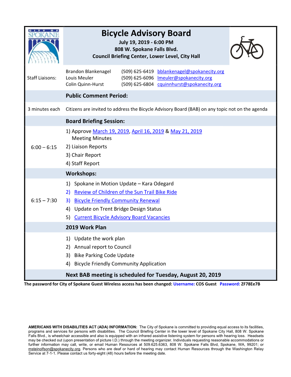 Bicycle Advisory Board July 19, 2019 - 6:00 PM 808 W