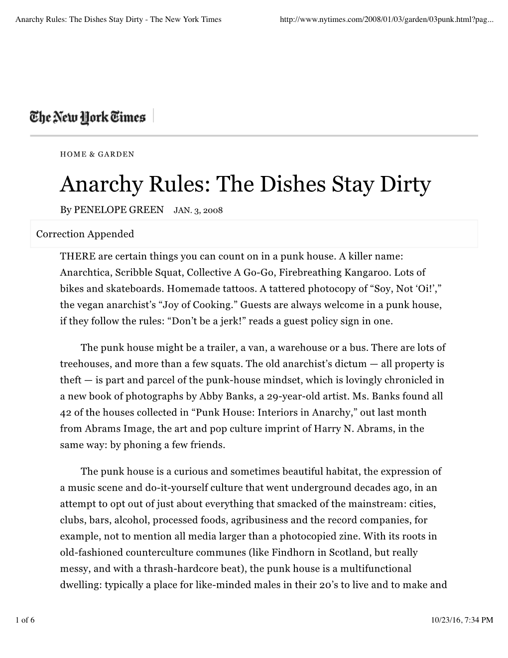 Anarchy Rules: the Dishes Stay Dirty - the New York Times