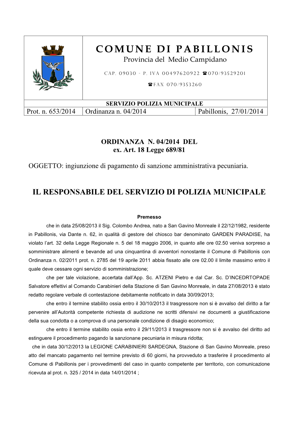 Ingiunzione Di Pagamento Di Sanzione Amministrativa Pecuniaria