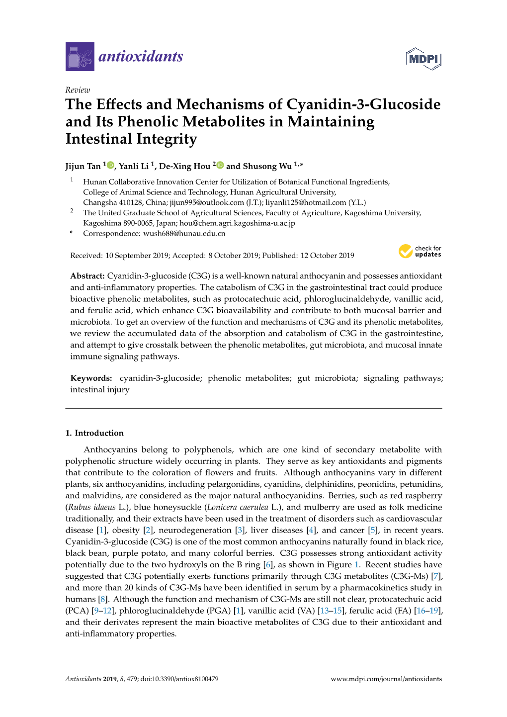 The Effects and Mechanisms of Cyanidin-3-Glucoside and Its