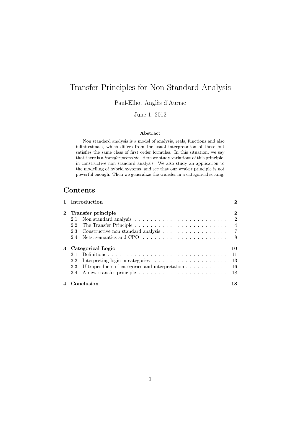 Transfer Principles for Non Standard Analysis
