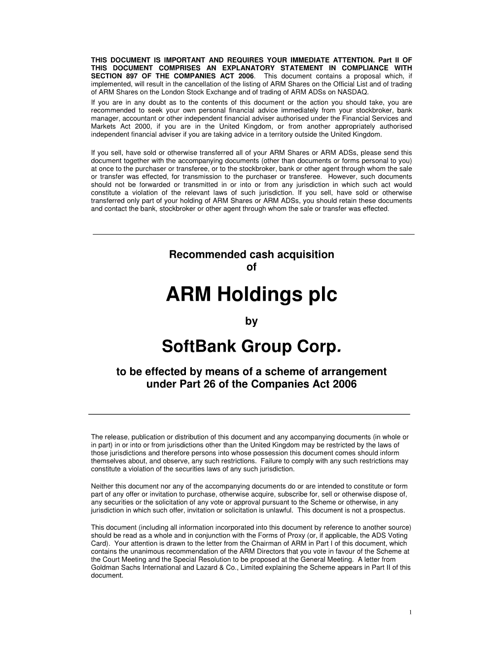 ARM Holdings Plc by Softbank Group Corp