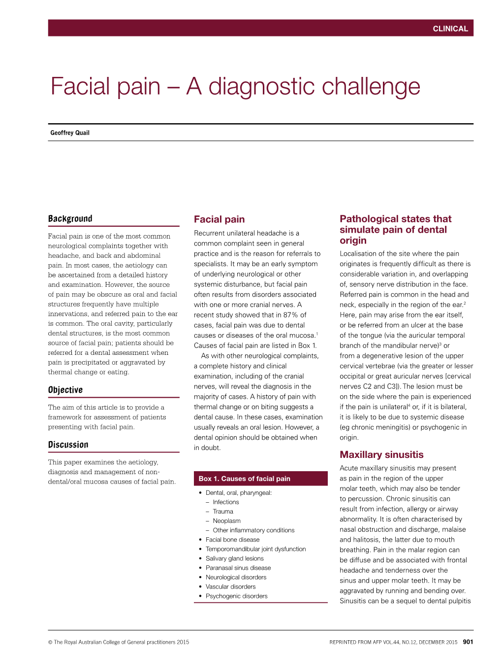 Facial Pain – a Diagnostic Challenge