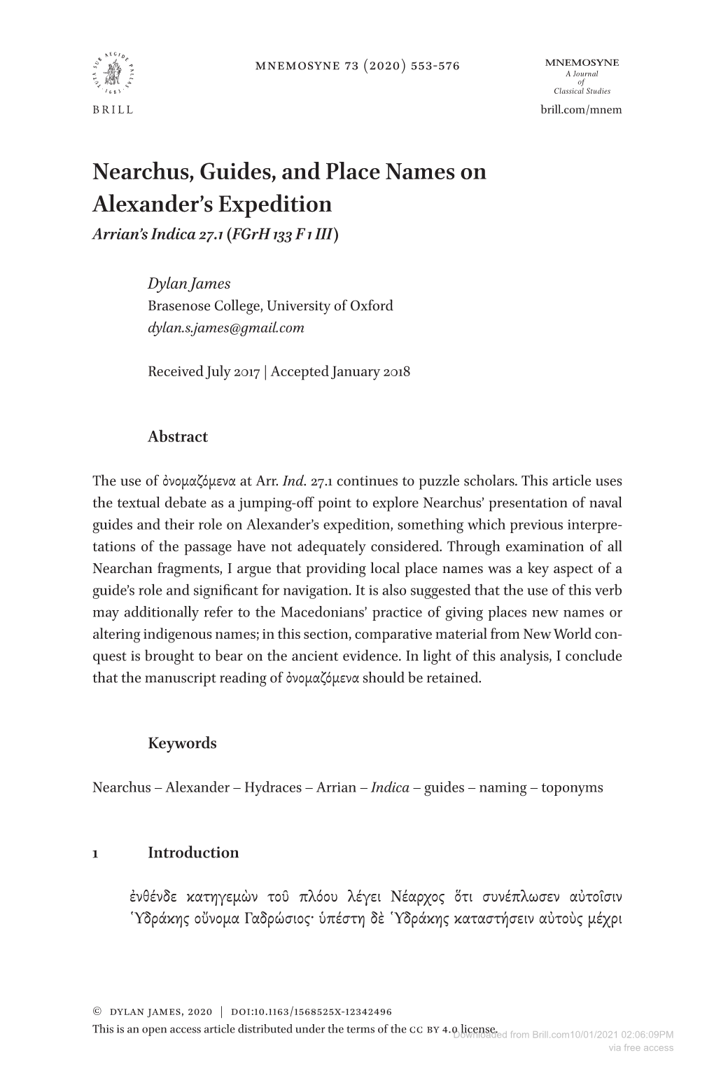 Nearchus, Guides, and Place Names on Alexander's Expedition