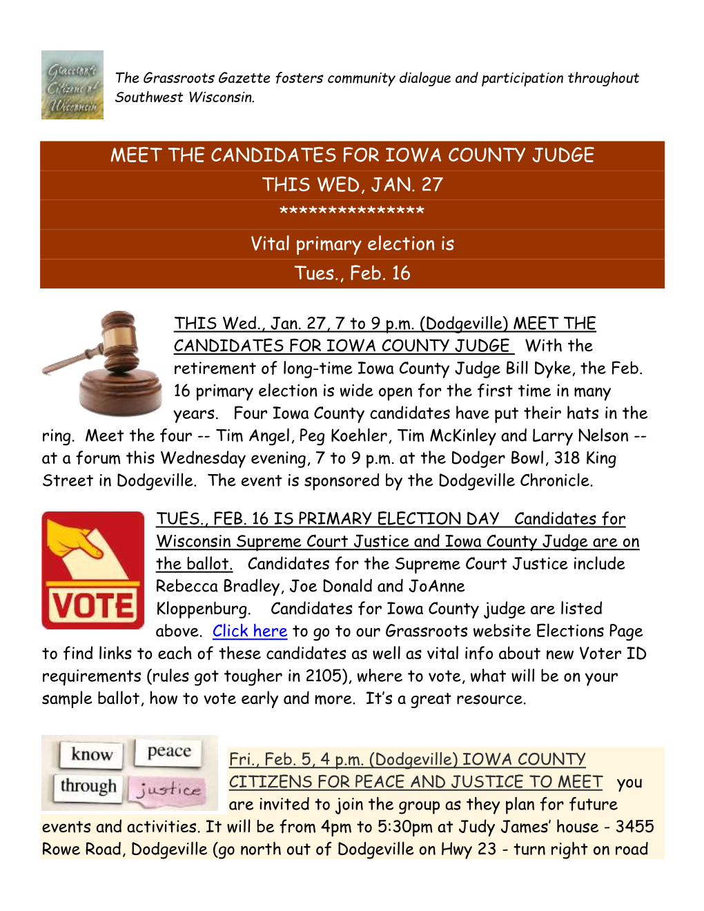 Meet the Candidates for Iowa County Judge This Wed, Jan