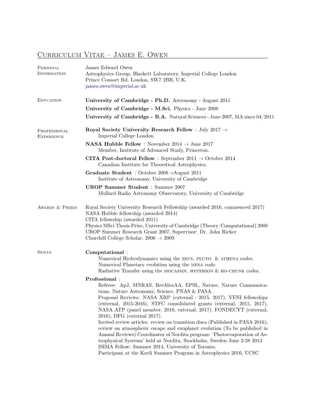 Curriculum Vitae – James E. Owen