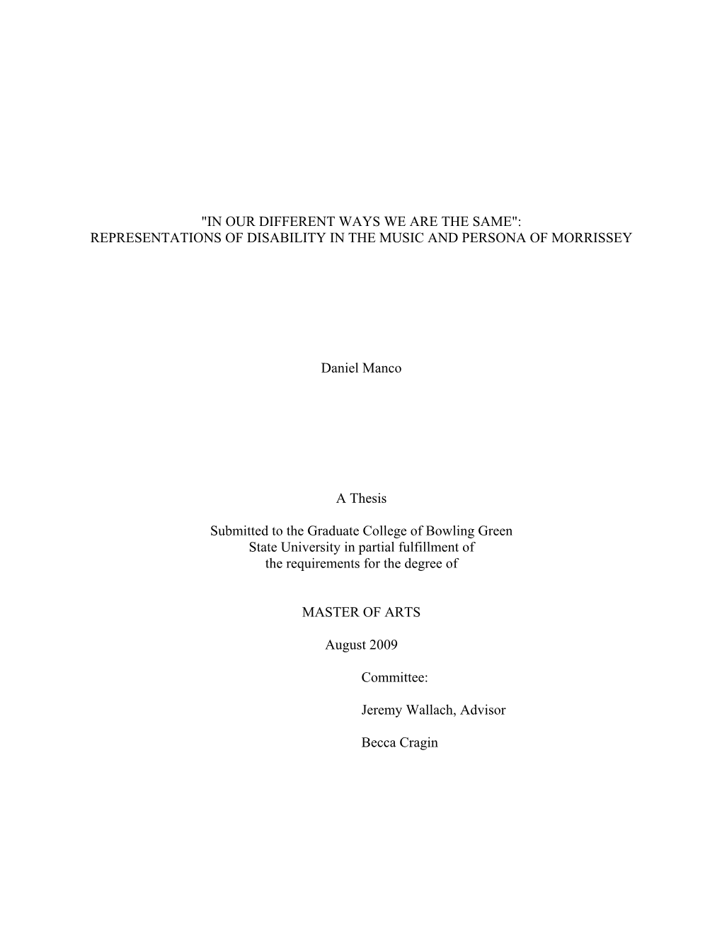 Representations of Disability in the Music and Persona of Morrissey