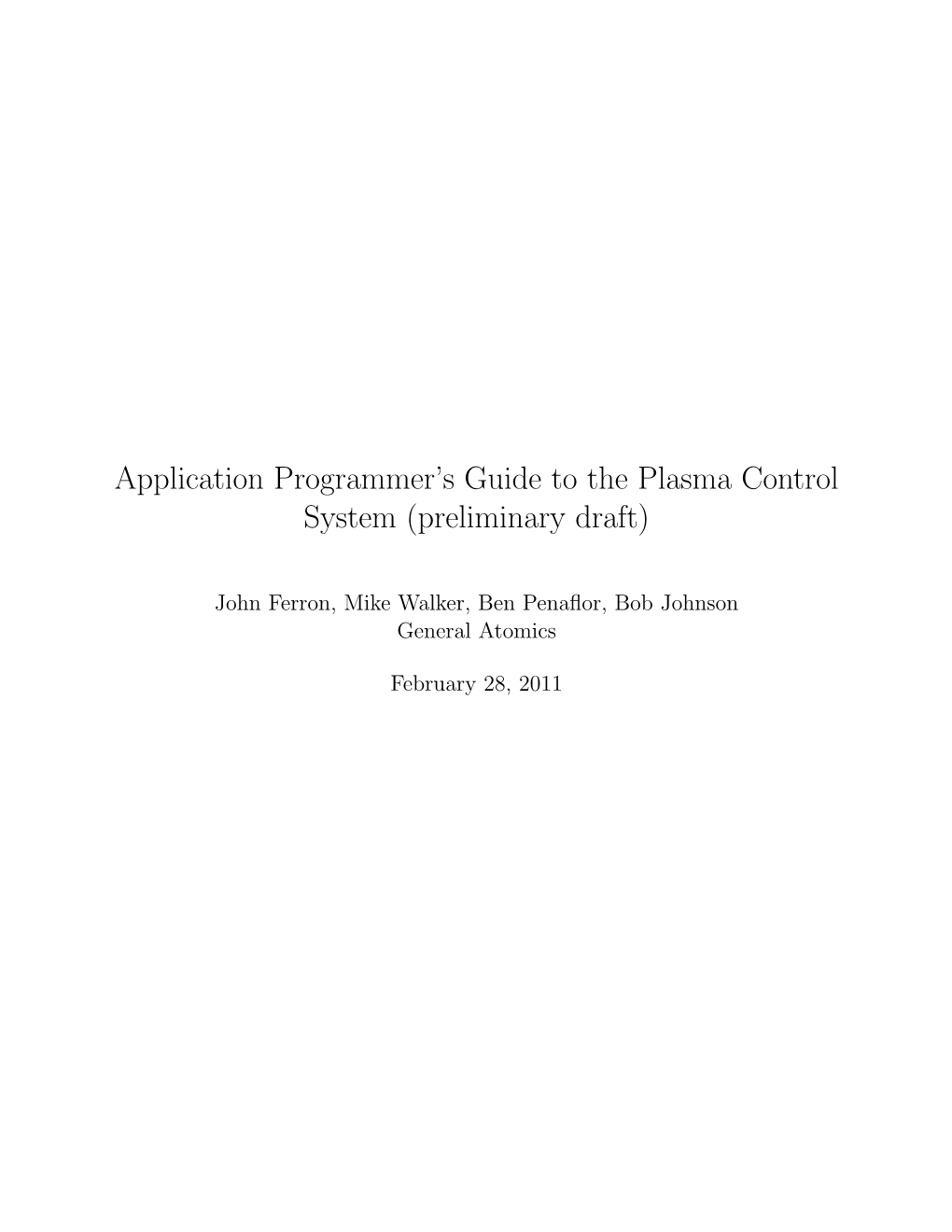 Application Programmer's Guide to the Plasma Control System