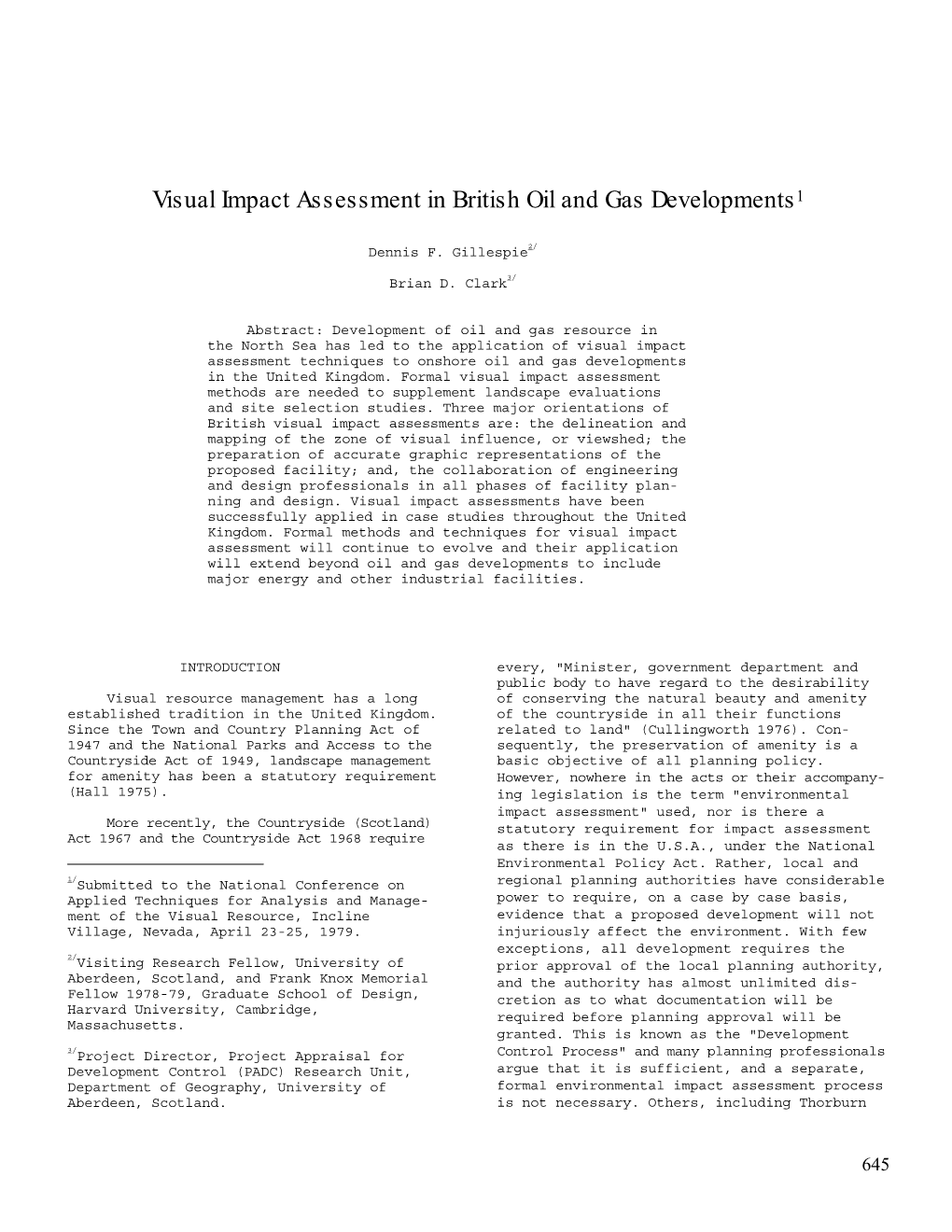Visual Impact Assessment in British Oil and Gas Developments1
