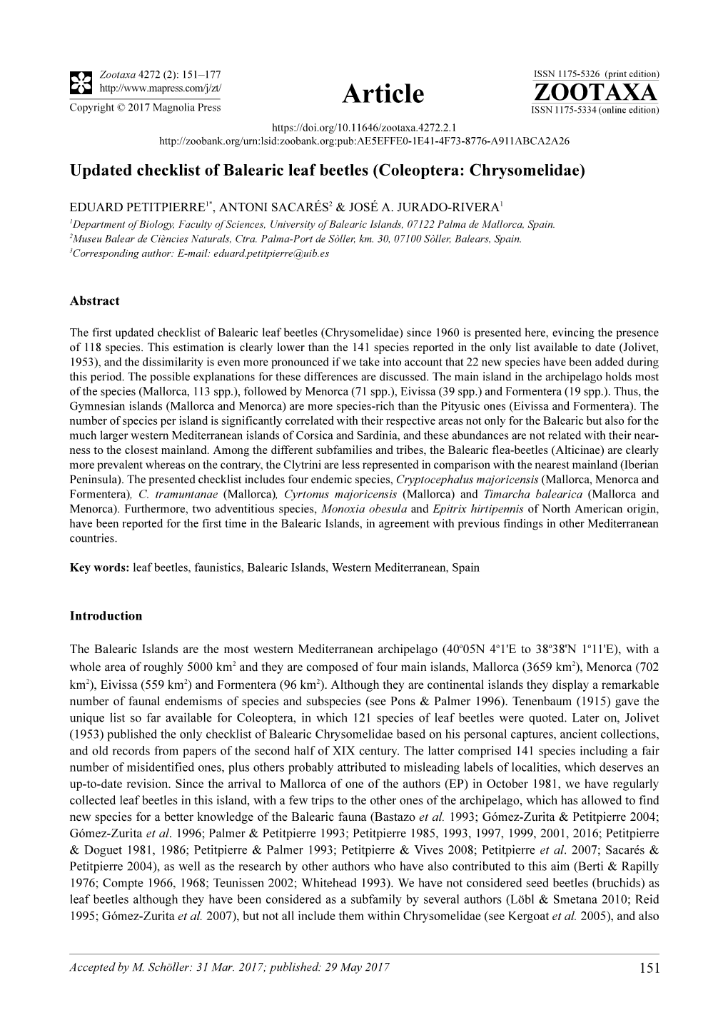 Updated Checklist of Balearic Leaf Beetles (Coleoptera: Chrysomelidae)